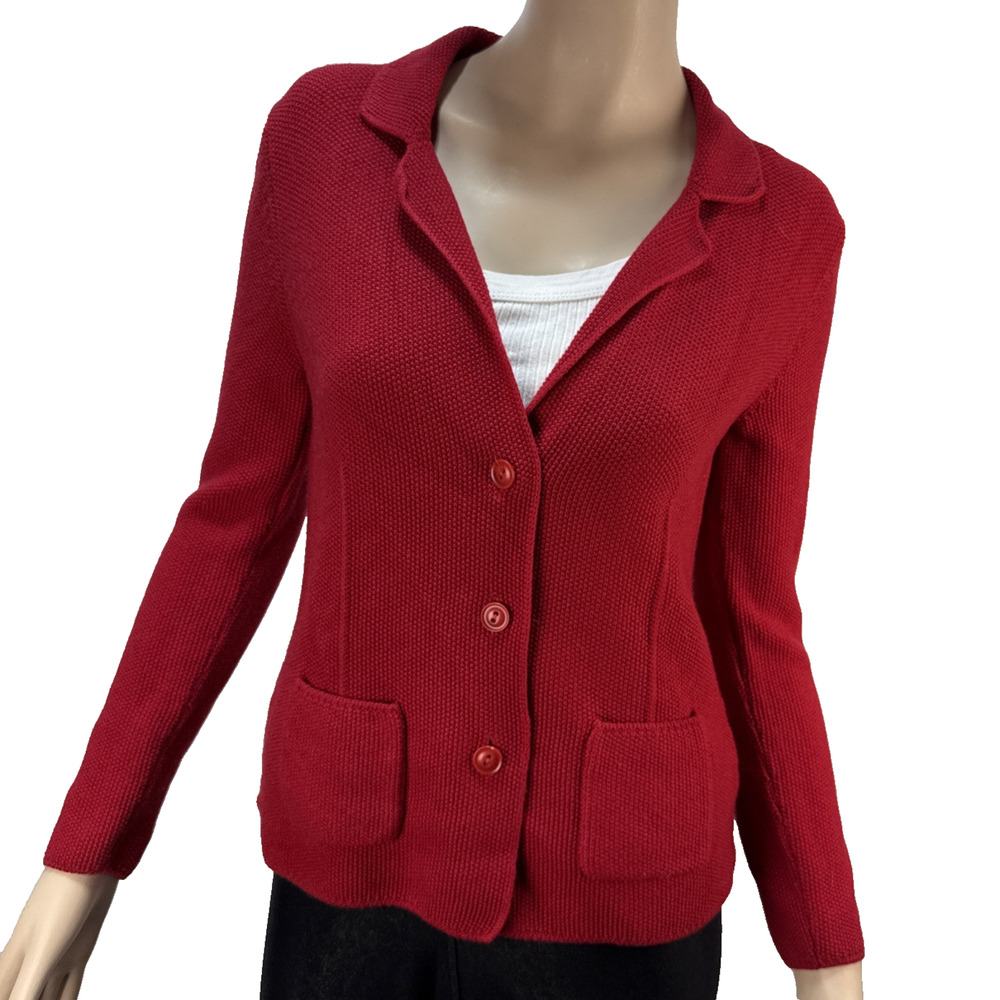 Tollegno 1900 Womens Cardigan Sweater Knit‎ Blazer Size 44/ S Red Wool Pockets